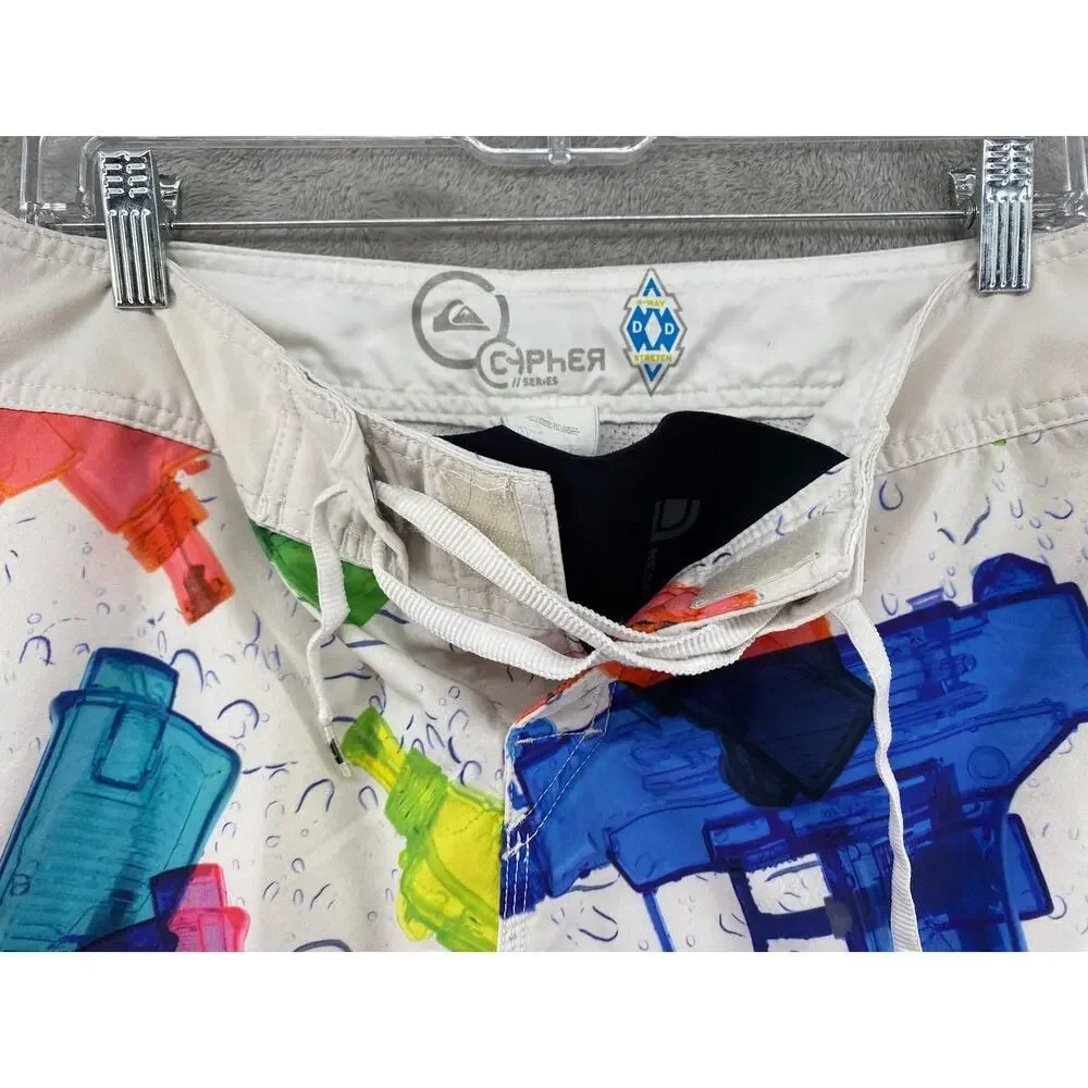 Quiksilver Cypher Series Board Shorts Water Gun Print White Multicolor Size 33